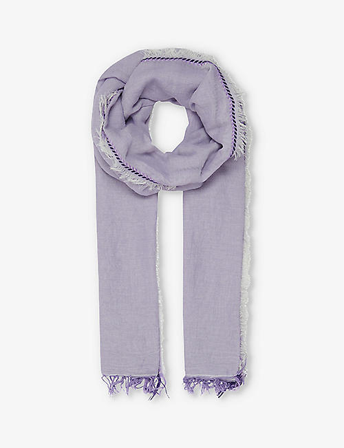 LEEM: Contrast-stitch frayed-trim cotton scarf