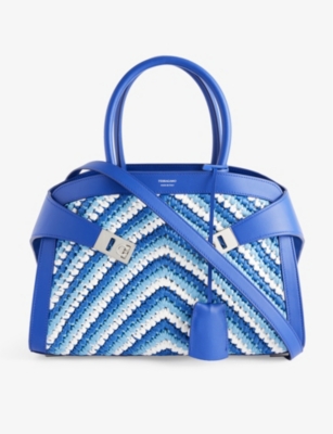 Ferragamo Blue White Hug Chevron-pattern Leather Top-handle Bag In Burgundy