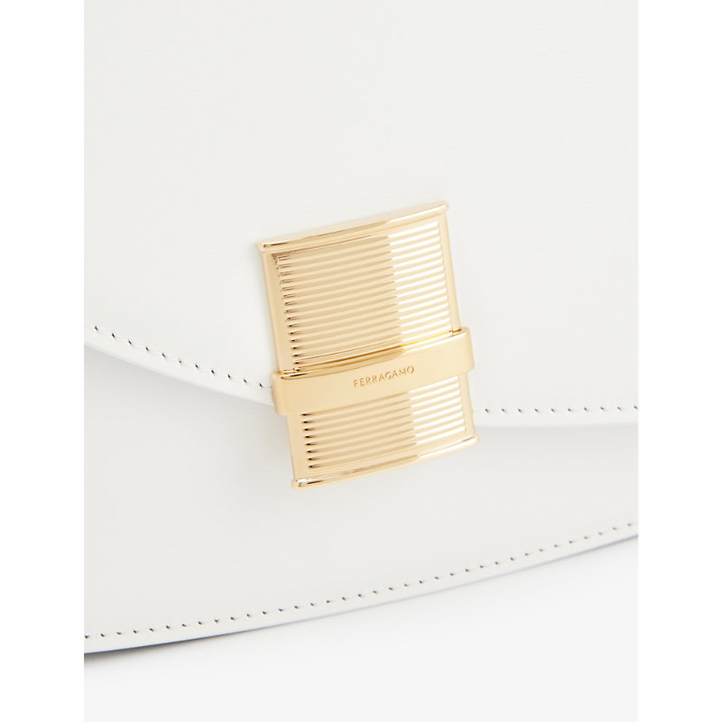 Shop Ferragamo Womens White Fiamma Contrast-panel Leather Cross-body Bag