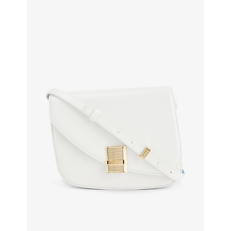 Shop Ferragamo Womens White Fiamma Contrast-panel Leather Cross-body Bag