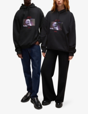 HUGO: Drawstring-hood graphic-print cotton-jersey hoody