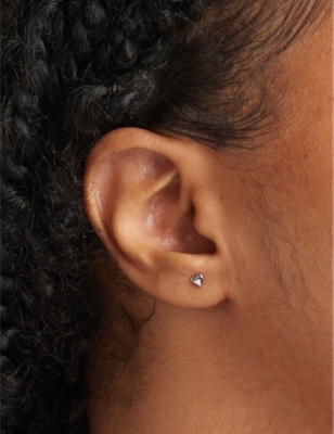 ASTRID & MIYU: Heart rhodium-plated sterling-silver stud earrings