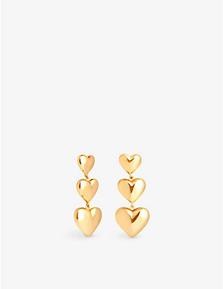 ASTRID & MIYU: Heart Drop 18ct yellow gold-plated sterling-silver drop earrings