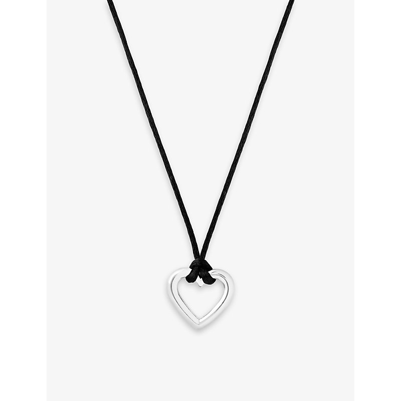 Shop Astrid & Miyu Heart Rhodium-plated Sterling-silver And Cord Pendant Necklace