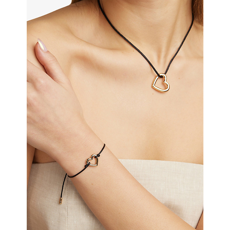 Shop Astrid & Miyu Heart 18ct Yellow Gold-plated Sterling-silver And Cord Bracelet In 18ct Gold