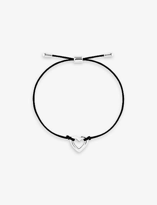 ASTRID & MIYU: Heart rhodium-plated sterling-silver and cord bracelet