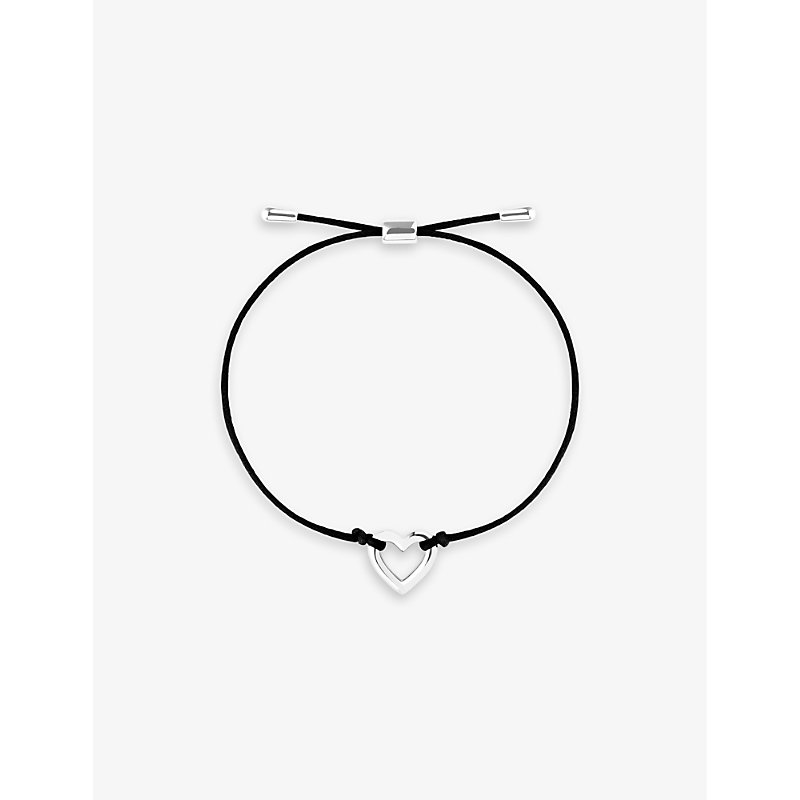 Shop Astrid & Miyu Heart Rhodium-plated Sterling-silver And Cord Bracelet