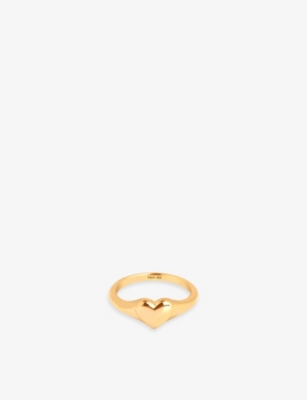 Shop Astrid & Miyu Womens 18ct Gold Heart 18ct Yellow Gold-plated Sterling-silver Signet Ring