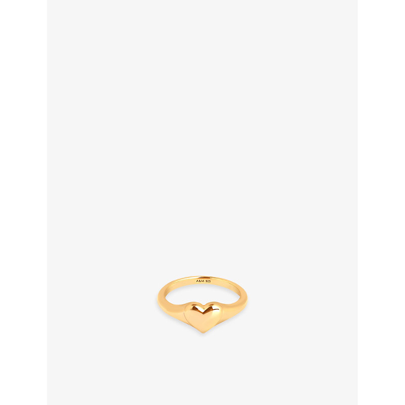 Shop Astrid & Miyu Heart 18ct Yellow Gold-plated Sterling-silver Signet Ring In 18ct Gold