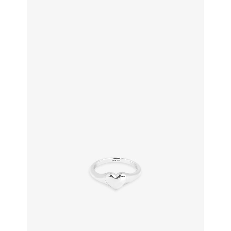 Shop Astrid & Miyu Women's Rhodium Heart 18ct Rhodium-plated Sterling-silver Signet Ring