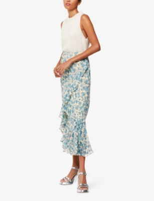Shop Whistles Women's Multi-coloured Floral-print High-rise Woven Midi Skirt