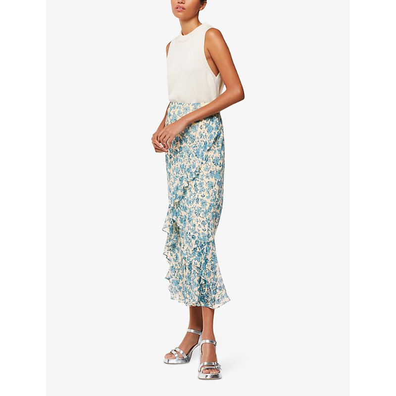 Shop Whistles Floral-print High-rise Woven Midi Skirt In Multi-coloured