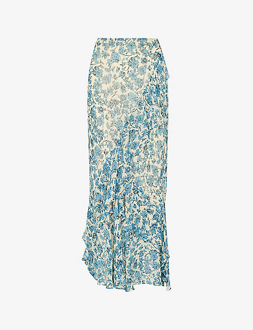 WHISTLES: Floral-print high-rise woven midi skirt