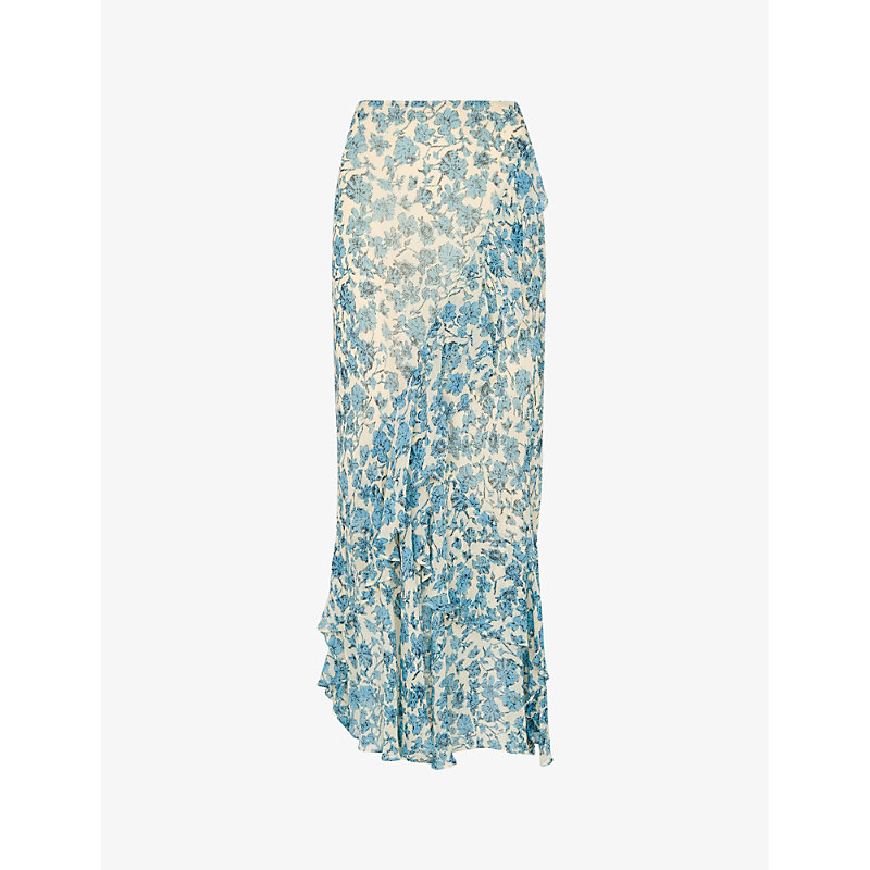 Whistles Womens Multi-coloured Floral-print High-rise Woven Midi Skirt