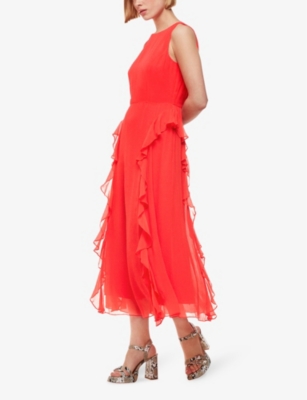 Shop Whistles Women's Red Nellie Frill-trim Woven Midi Dress