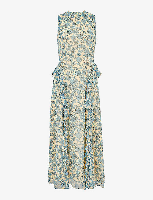 WHISTLES: Nellie floral-print woven midi dress