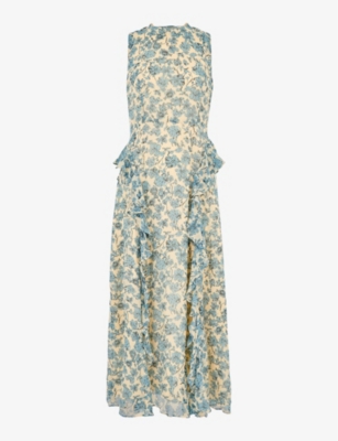 Whistles Womens Multi-coloured Nellie Floral-print Woven Midi Dress