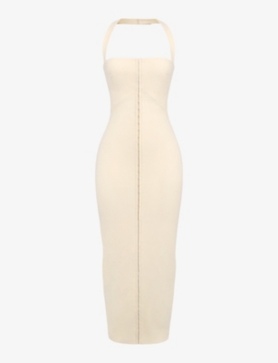 House Of Cb Womens Ecru Mia Halter-neck Stretch-woven Maxi Dress In Ecru