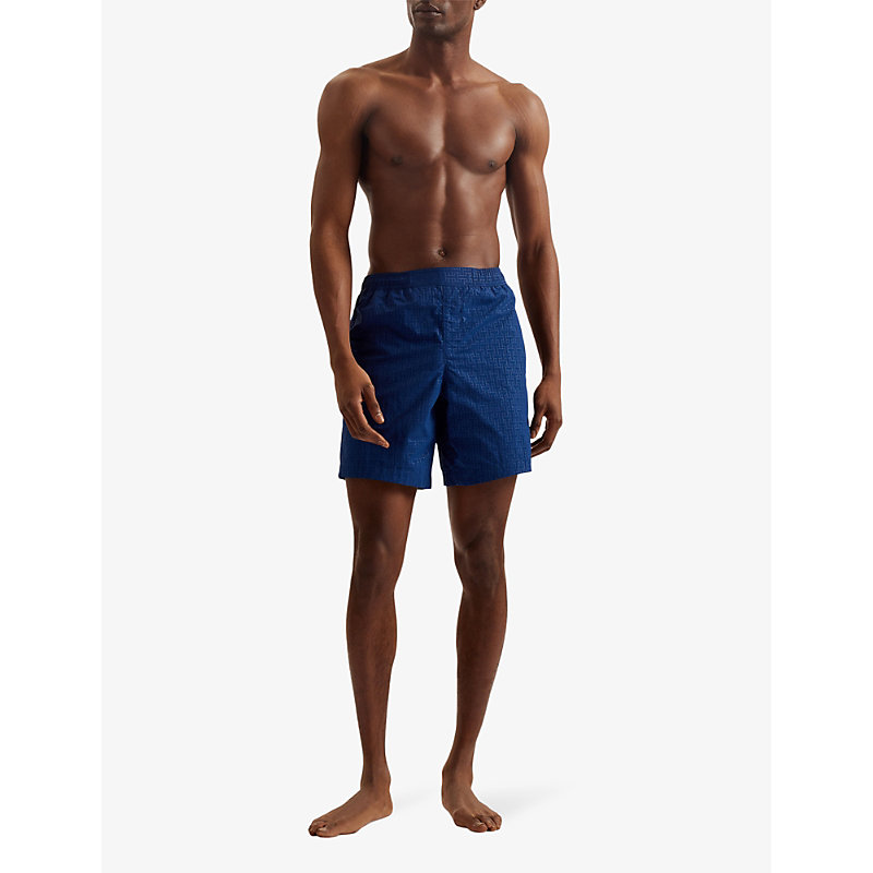 Shop Ted Baker Men's Dk-blue Tjacks Graphic-print Regular-fit Woven Swim Shorts
