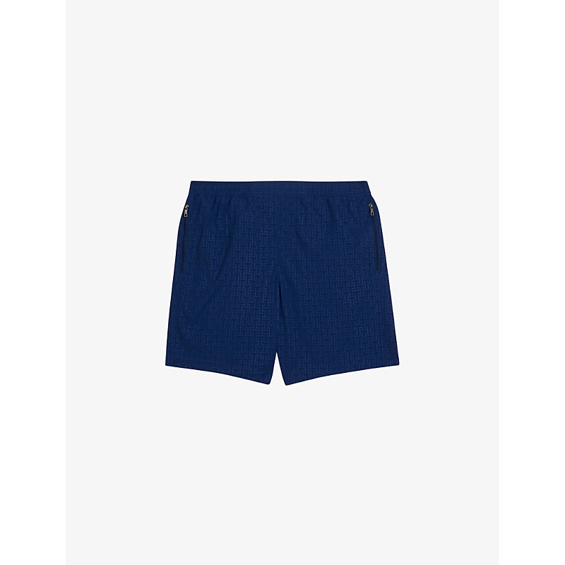 Shop Ted Baker Men's Dk-blue Tjacks Graphic-print Regular-fit Woven Swim Shorts