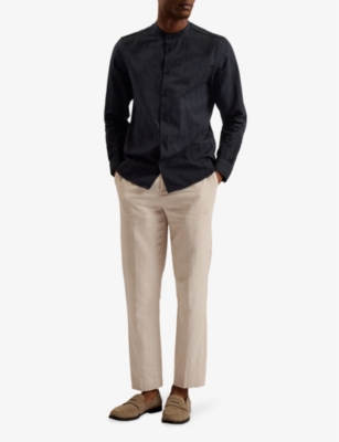 Shop Ted Baker Men's Black Fier Textured-stripe Regular-fit Cotton Shirt
