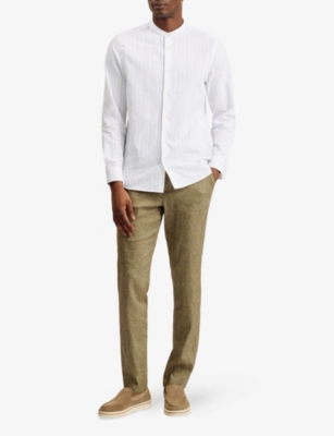Shop Ted Baker Men's White Fier Textured-stripe Regular-fit Cotton Shirt