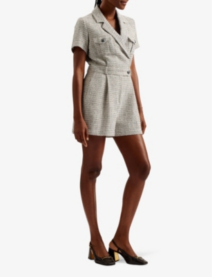 Shop Ted Baker Women's Ivory Osamud Wrap-over Boucle Playsuit