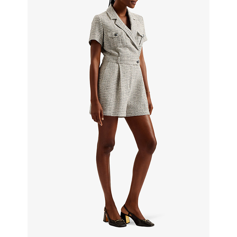 Shop Ted Baker Osamud Wrap-over Boucle Playsuit In Ivory