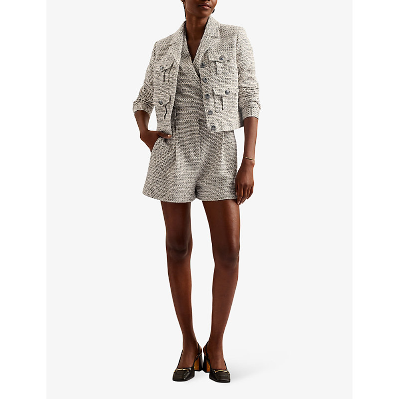 Shop Ted Baker Women's Ivory Osamu Notch-lapel Cropped Cotton-blend Jacket