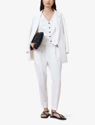 Shop Allsaints Womens White Aleida Straight-leg High-rise Stretch Recycled-polyester Trousers