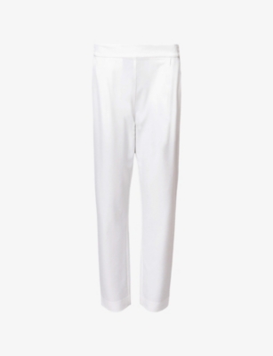 Shop Allsaints Womens White Aleida Straight-leg High-rise Stretch Recycled-polyester Trousers