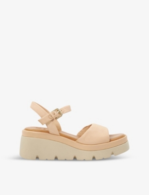 Dune Womens Blush-leather Komodo Wedge-heel Leather Sandals