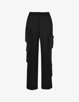 House Of Cb Womens Black Daria Patch-pocket Satin Cargo Trousers