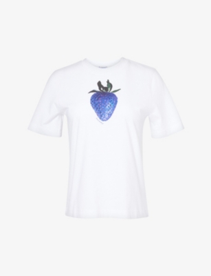 Shop Burberry Women's White Strawberry Graphic-print Cotton-jersey T-shirt