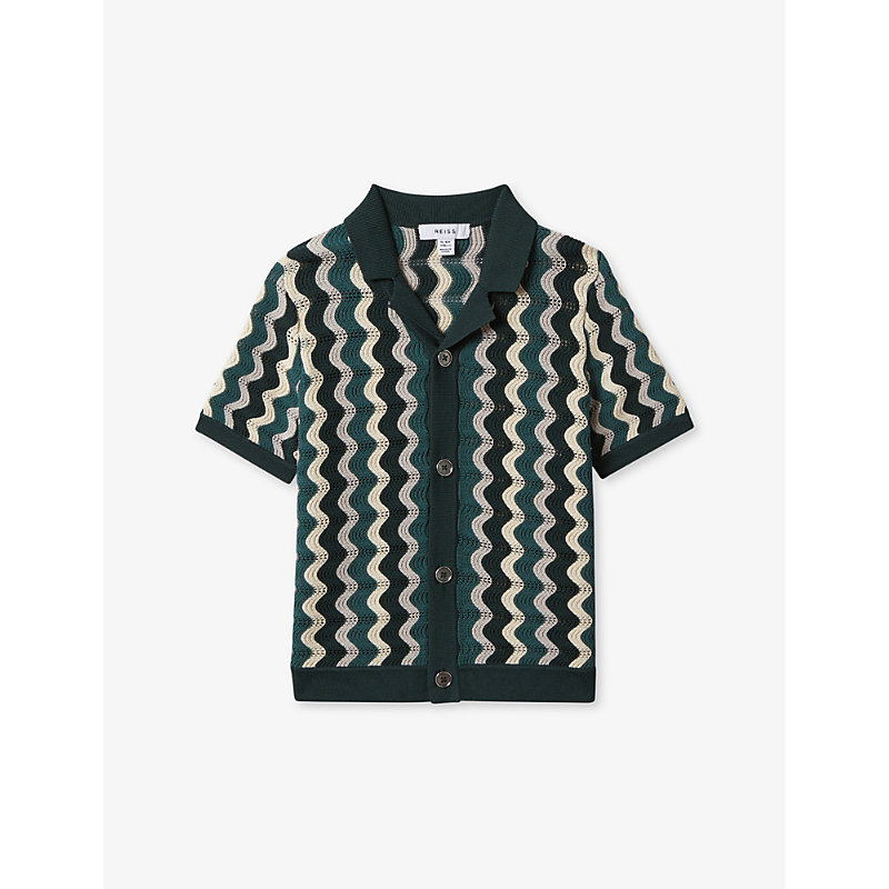 Shop Reiss Boys Green Multi Kids Waves Zig-zag Knitted Shirt 3-14 Years
