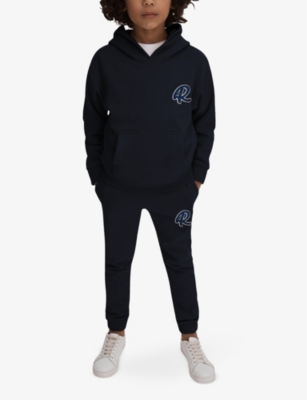 Shop Reiss Boys Navy Kids Cade Logo-embroidered Cotton Hoody 3-13 Years