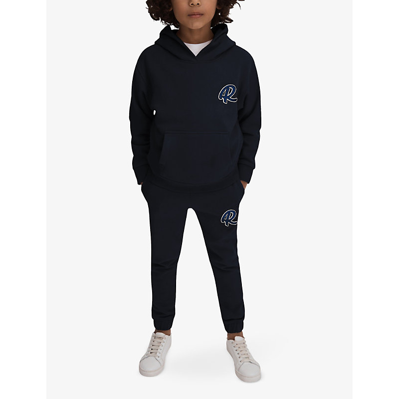 Shop Reiss Boys Navy Kids Cade Logo-embroidered Cotton Hoody 3-13 Years