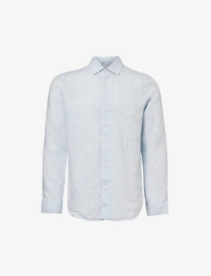 Orlebar Brown Giles Long-sleeve Regular-fit Linen Shirt In Pale Blue/white