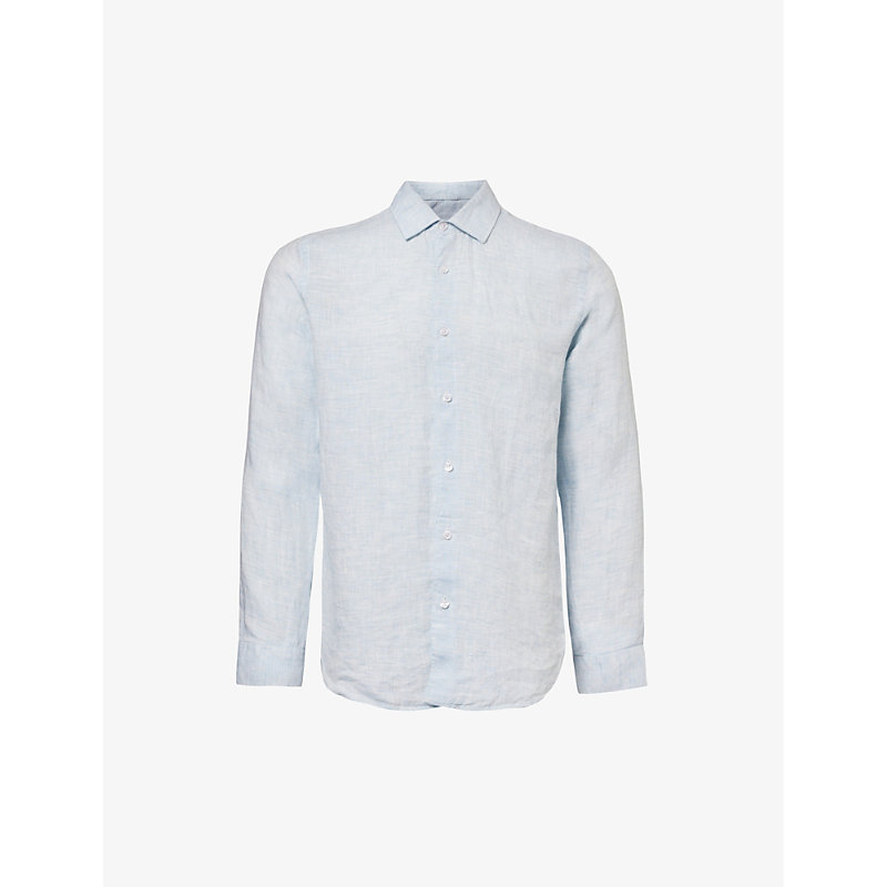 Orlebar Brown Giles Long-sleeve Regular-fit Linen Shirt In Pale Blue/white