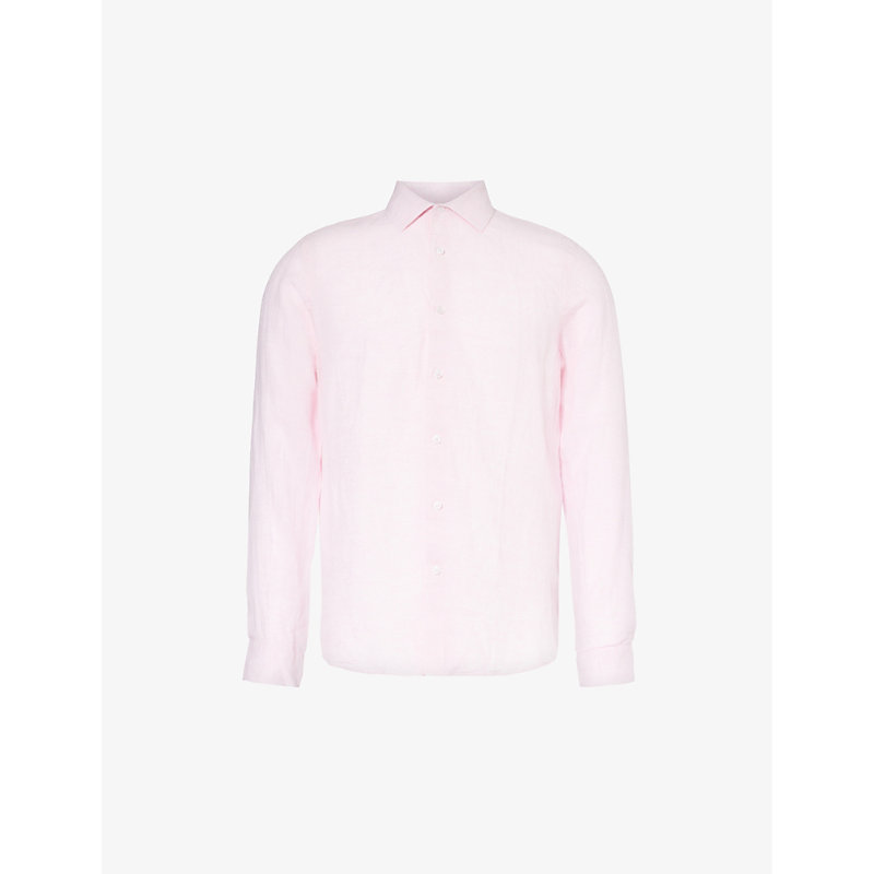 Orlebar Brown Giles Long-sleeve Regular-fit Linen Shirt In Pale Pink/white