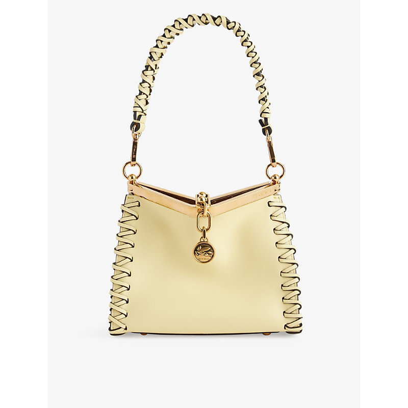Etro Pale Yellow Vela Braided-strap Leather Top-handle Bag