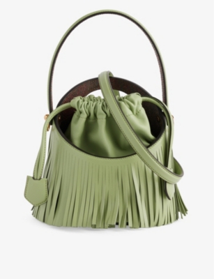 Etro Saturno Fringed Leather Mini Bag In Green
