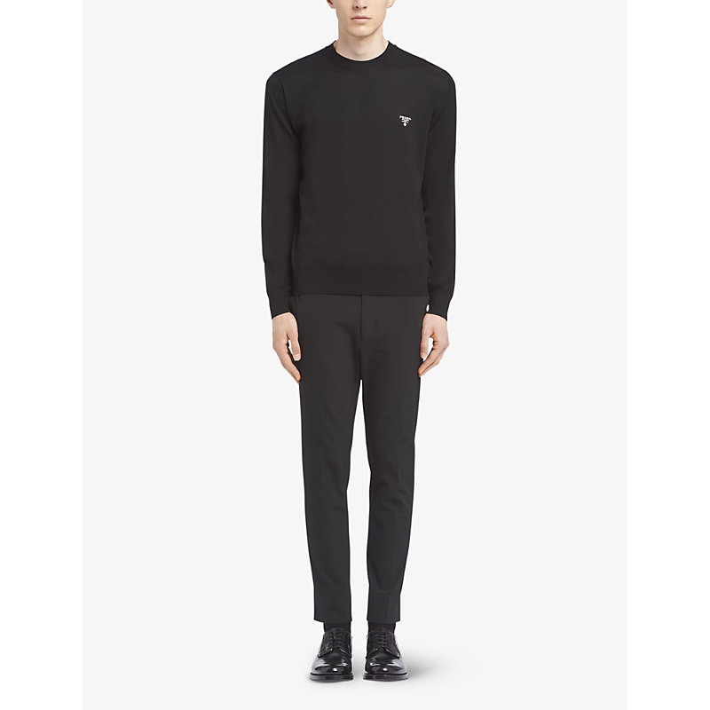 Shop Prada Superfine Crewneck Wool Sweatshirt In Black