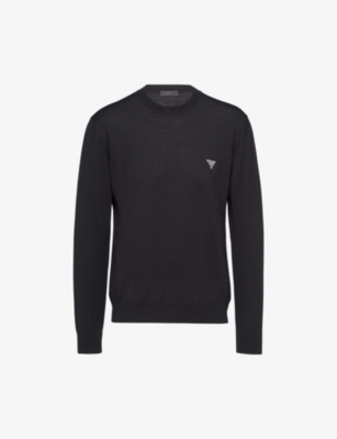 Shop Prada Mens Black Superfine Crewneck Wool Sweatshirt