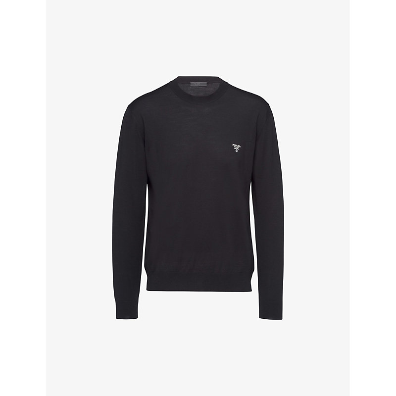 Shop Prada Superfine Crewneck Wool Sweatshirt In Black