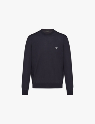 Prada Mens Blue Superfine Crewneck Wool Sweatshirt