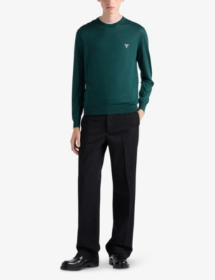 Prada Mens Green Superfine Crewneck Wool Sweatshirt In Green
