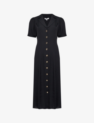 Shop Reformation Women's Black Wilde Puff-sleeve Button-front Woven Midi Dress
