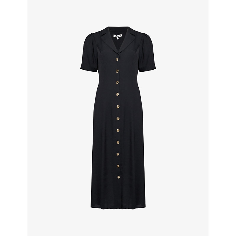 Shop Reformation Women's Black Wilde Puff-sleeve Button-front Woven Midi Dress