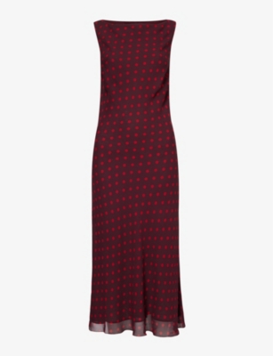 Reformation Womens Berry Dot Topanga Boat-neck Polka-dot Crepe Midi Dress In Berry Dot